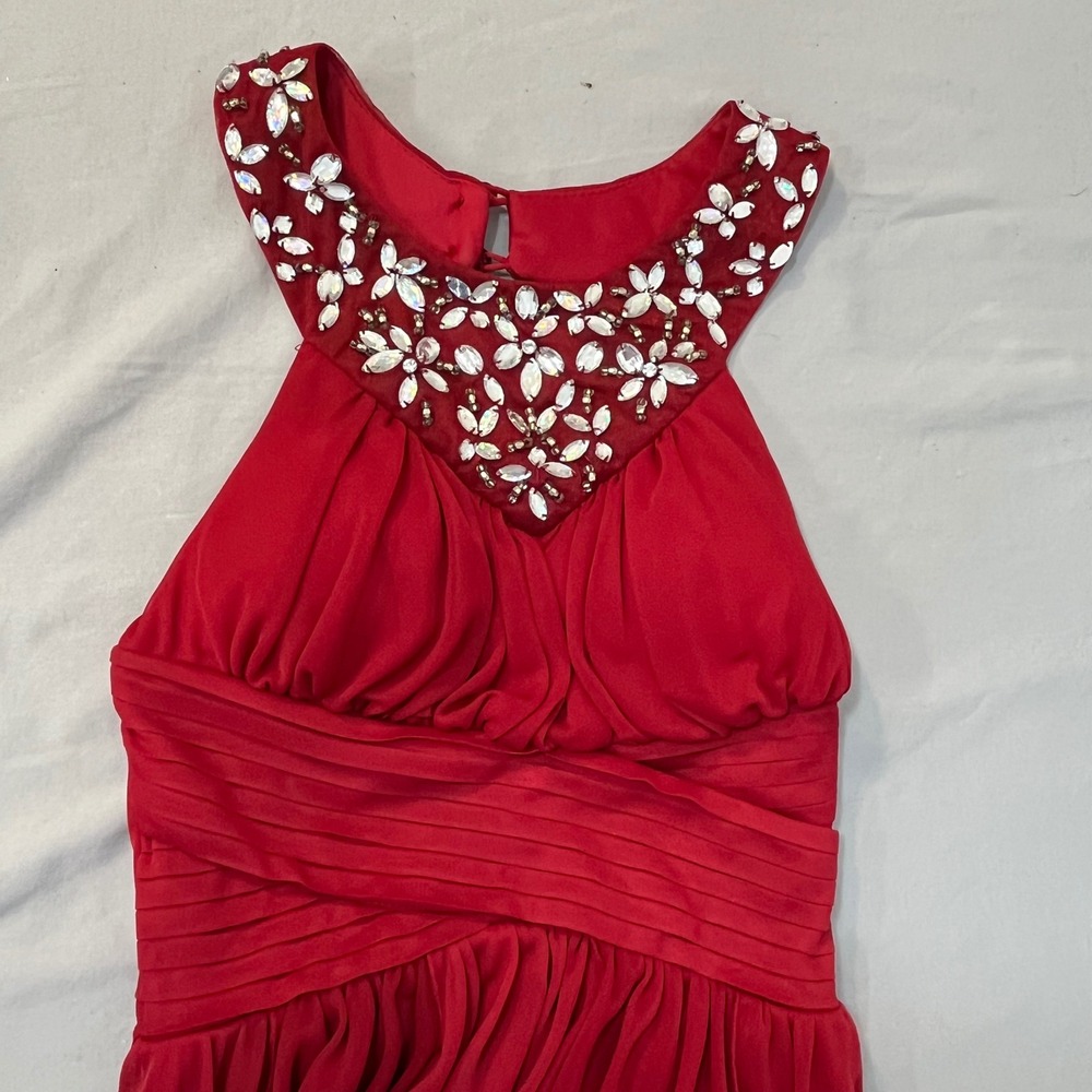 My Michelle Red Jeweled Halter High-Low Formal Prom Gown Dress Size 1